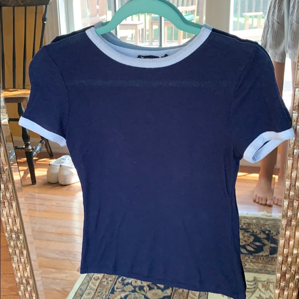 Blue and White Crew Neck Tee